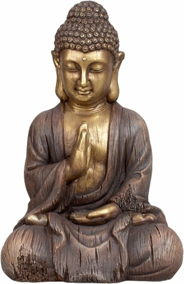 Boeddha beeldje zittend - binnen/buiten - kunststeen - bruin/goud - 30 x 45 cm
