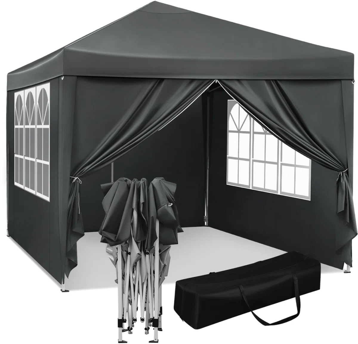 Happyment Partytent met zijwanden - Antraciet - Opvouwbaar - Easy up - Paviljoen - Waterdicht weerbestendig - 3x3 m