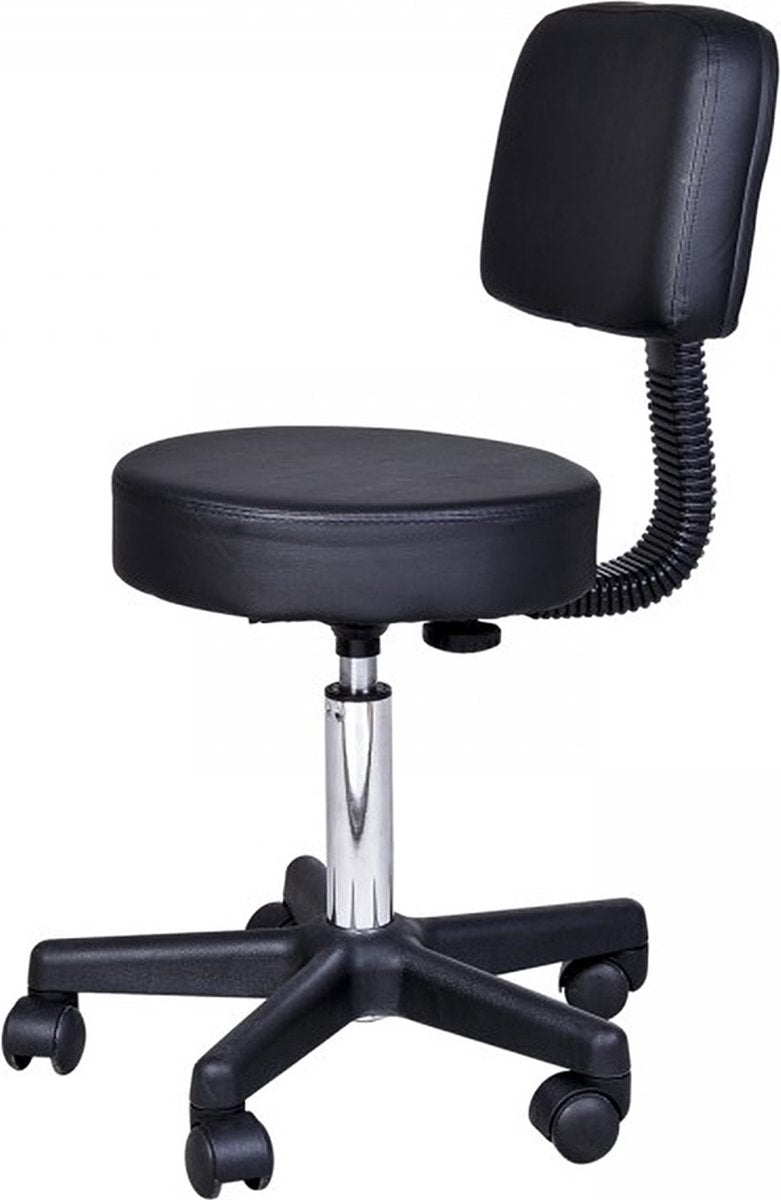 Tabouret comfort - Tabouret met rugleuning - Werkkruk - Draaikruk - Kapperskruk - In hoogte verstelbaar - Zwart