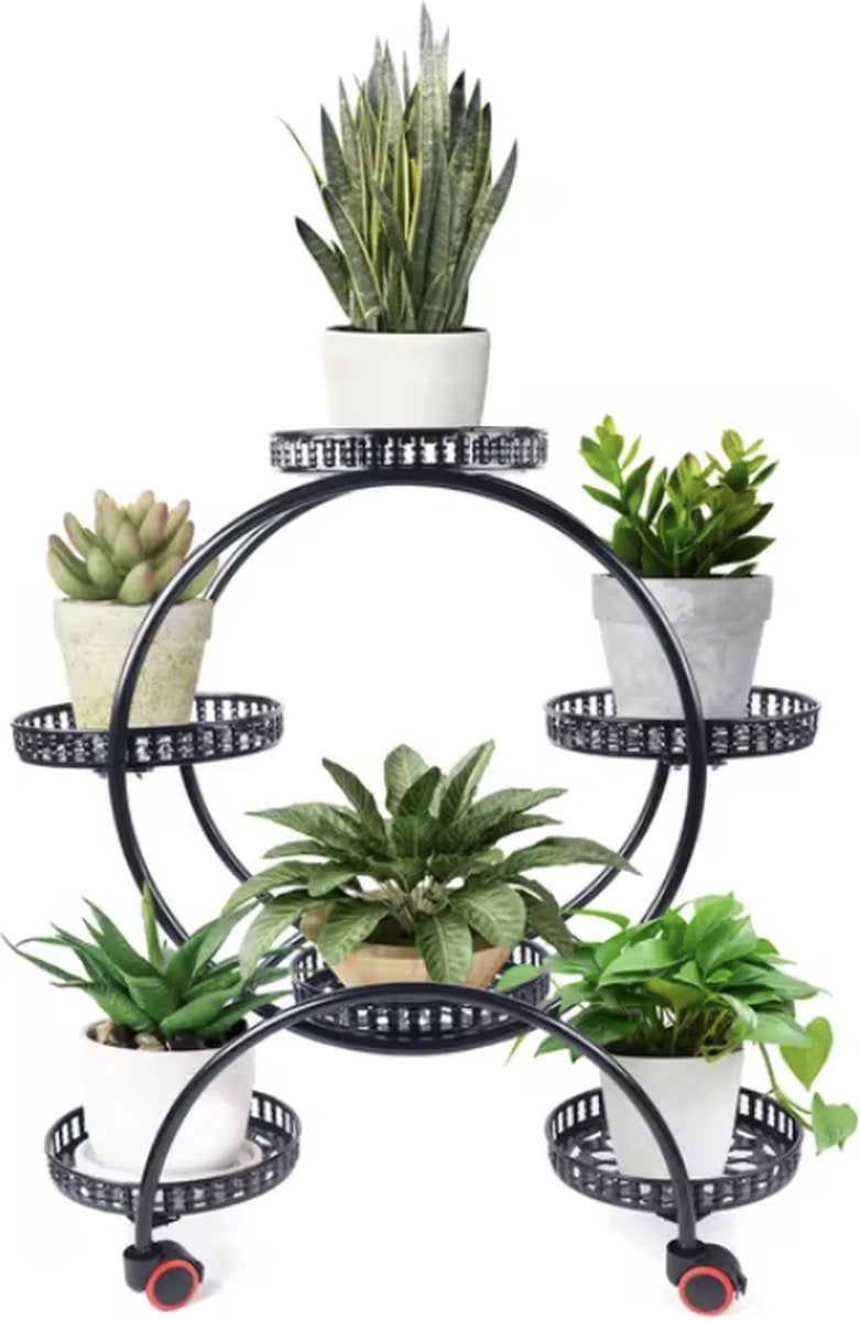 J&R Plantenrek – Metaal – 6Laags - zwart - planten standaard - Woon Decoratie - Bloemenpotten - Planten toren