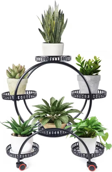 J&R Plantenrek – Metaal – 6Laags - zwart - planten standaard - Woon Decoratie - Bloemenpotten - Planten toren