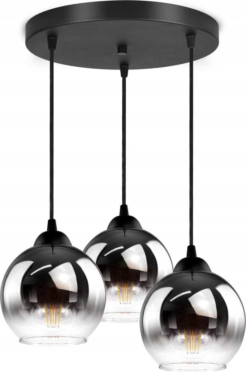 Hanglamp Industrieel voor Woonkamer, Eetkamer - Smoking Glas - 3-lichts - Smoke Glas - 3 bollen - Rookglas
