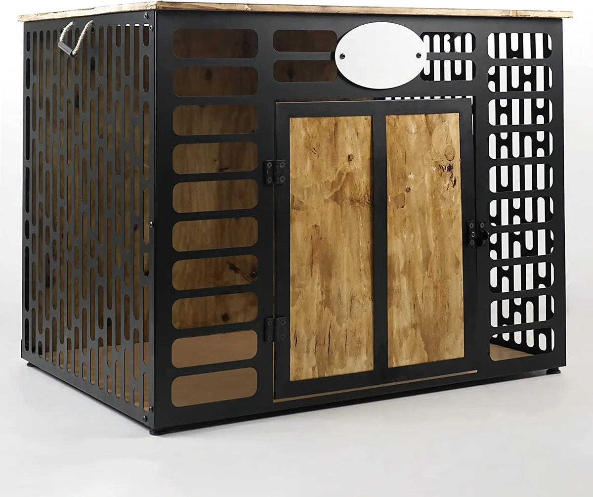 Hondenbench - Hondenhok - Houten Hondenbench - Hondenhuisjes voor binnen - Zwart - MEDIUM - 90x72x68 cm