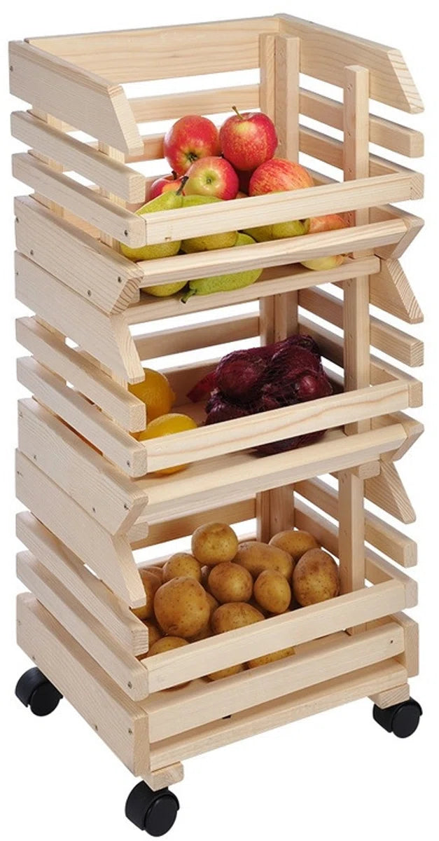 3-Delige houten fruitkar / karretje met houten fruitkisten 80 cm - Fruitschalen / fruitkistjes trolley