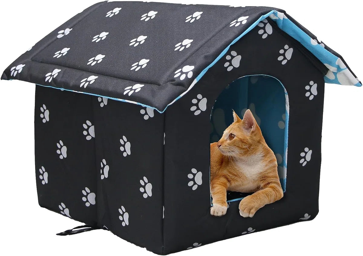 Kattenhuis voor buiten, winterbestendig, waterdicht en warm, opvouwbaar huisdierhuis voor katten, met afneembaar kussen voor zwerfdieren