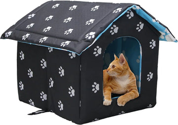 Kattenhuis voor buiten, winterbestendig, waterdicht en warm, opvouwbaar huisdierhuis voor katten, met afneembaar kussen voor zwerfdieren