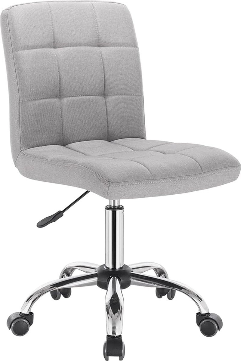 Draaibare bureaustoel met ergonomisch ontwerp, in hoogte verstelbaar en 360 graden draaibaar. Geschikt voor kantoor, werkkamer of slaapkamer. Bekleding van linnen in lichtgrijs.