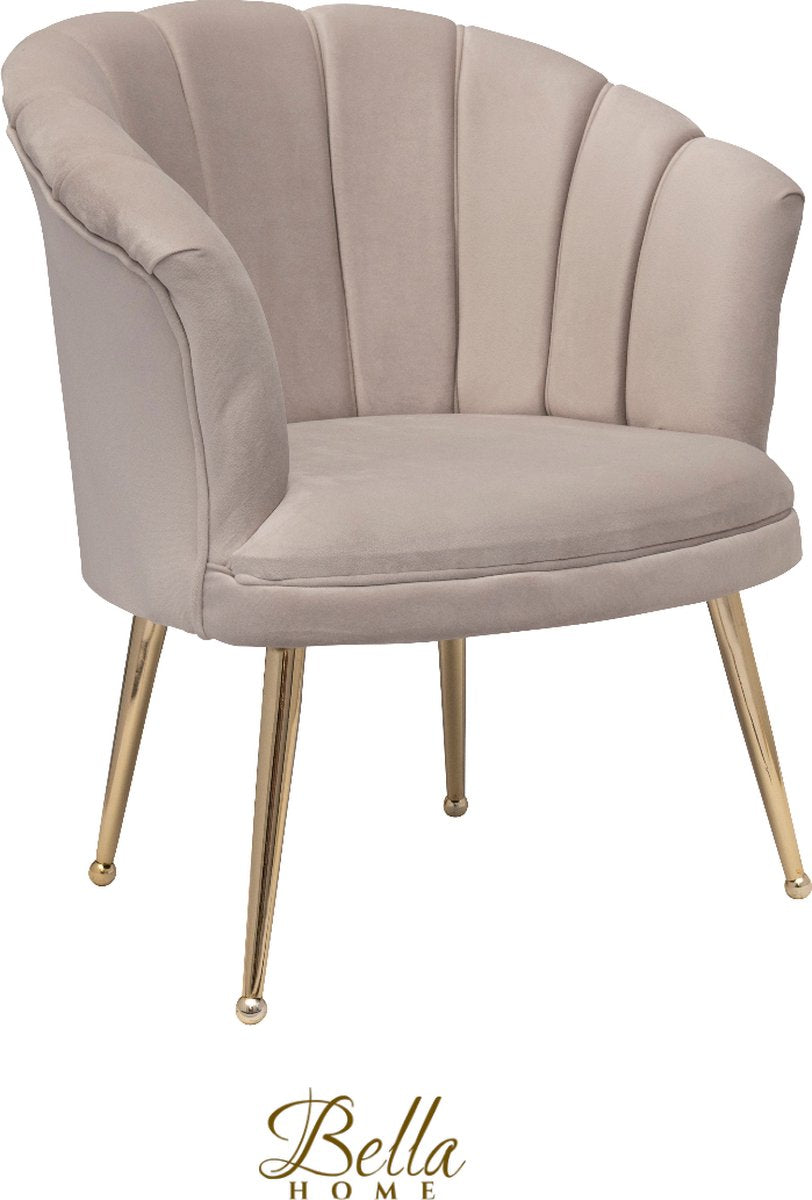 Bella Home Mila - Fauteuil - Velvet - Schelp - Creme met gouden poten