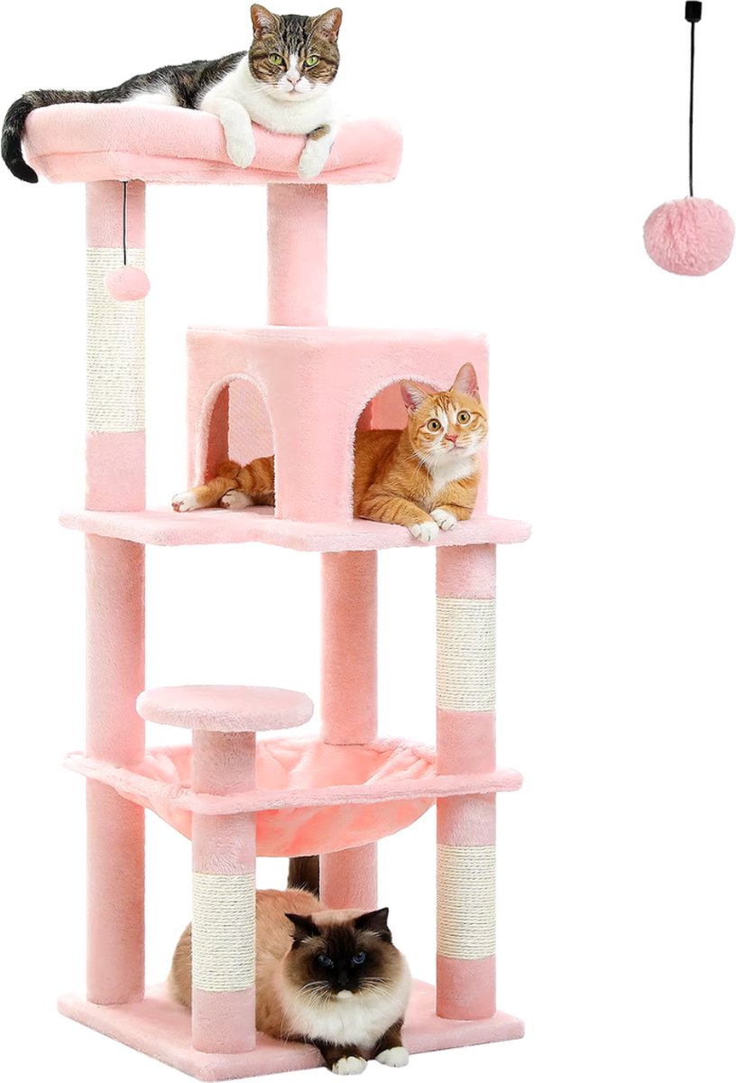 Luxe Kattenboom - Krabpaal voor Katten - Kattenhuis - Kattenmeubel - Katten Toren - Roze - 41x45x116cm