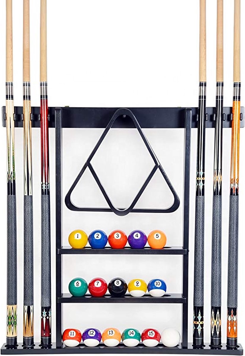 Pegasi Wand Keu houder - Zwart - Geschikt voor 6 keuen, poolballen en krijt - Keu houder wand - Excl. Biljart accessoires