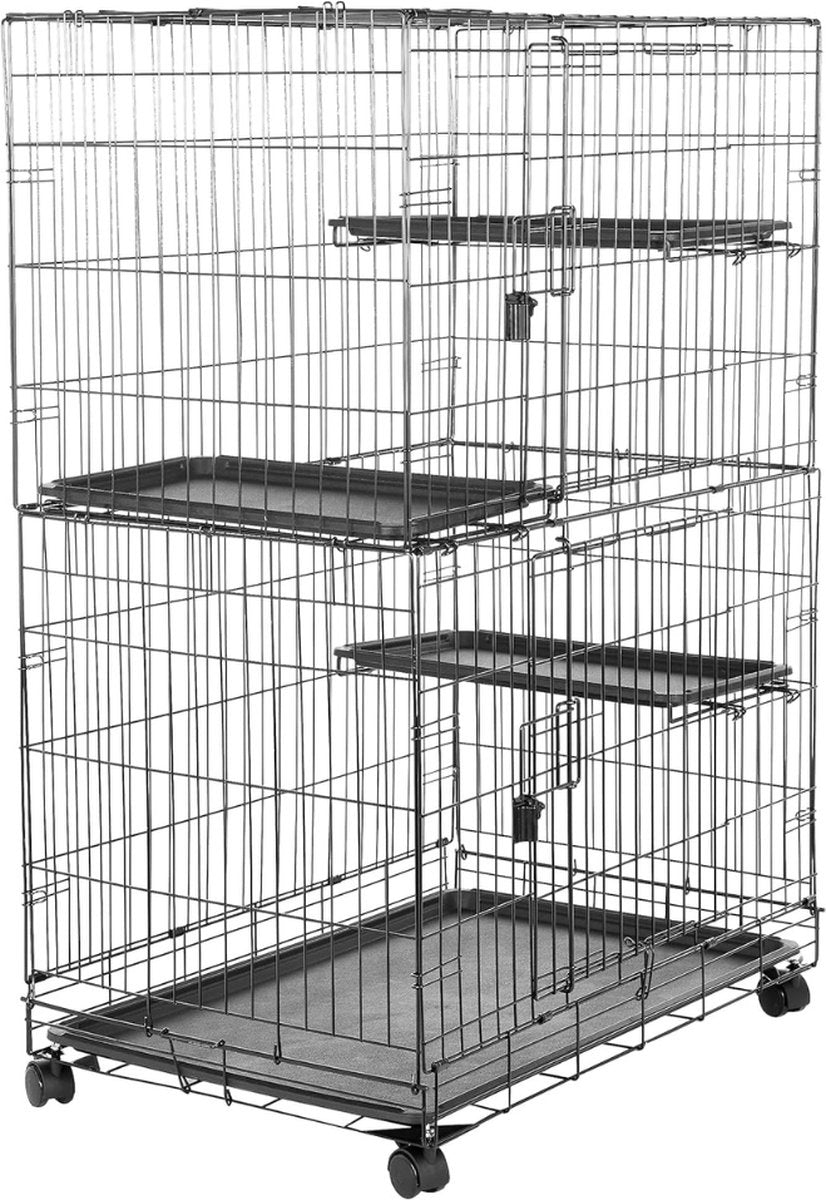 JB® Kattenkooi Binnen - Kattenkooi Voor Buiten - Kattenbench - Kattenren - Kattenverblijf Buiten - Kattenbench Met 3 Verdiepingen - Kattenhuis - Kattenverblijf - Opvouwbaar - Eenvoudige Opslag - Met Wielen - Stevige Metalen Constructie