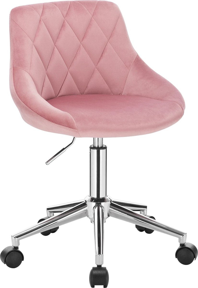 Roxana® Stoel Fluweel - Make Up Stoel Fluweel - Roze - Kantoorkruk - Kantoorstoel - Hoogte Verstelbaar - Rugleuning - 5 Wielen
