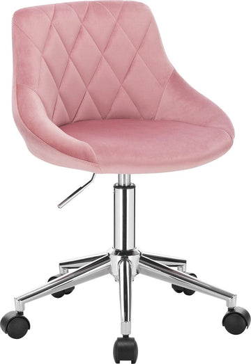 Roxana® Stoel Fluweel - Make Up Stoel Fluweel - Roze - Kantoorkruk - Kantoorstoel - Hoogte Verstelbaar - Rugleuning - 5 Wielen