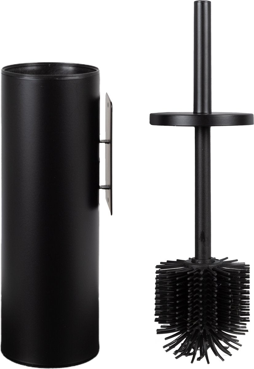 Eleganca Toiletborstel Siliconen met Houder - H37xØ9 cm - WC Borstel - Wandmontage - Sneldrogend en Hygiënisch - Zwart