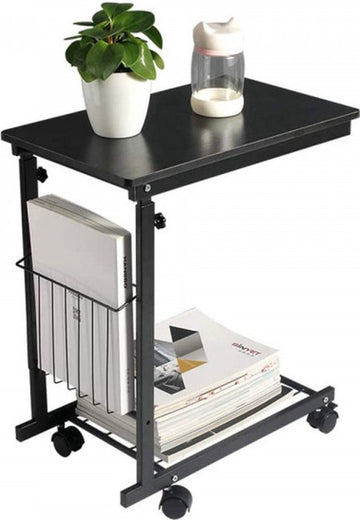 Eleganca bijzettafel op wielen - Bijzettafel - In hoogte verstelbare laptoptafel - Zeer stevige bedtafel met remwielen - 48x30x55cm - Zwart