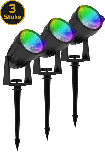 Tuinverlichting LED RGB - Tuinspots - Buitenlampjes - Buitenverlichting Wandlamp - Buitenlamp - 24V - 48 Watt - Kabellengte 3 m - Aluminium/Glas - 3 stuks