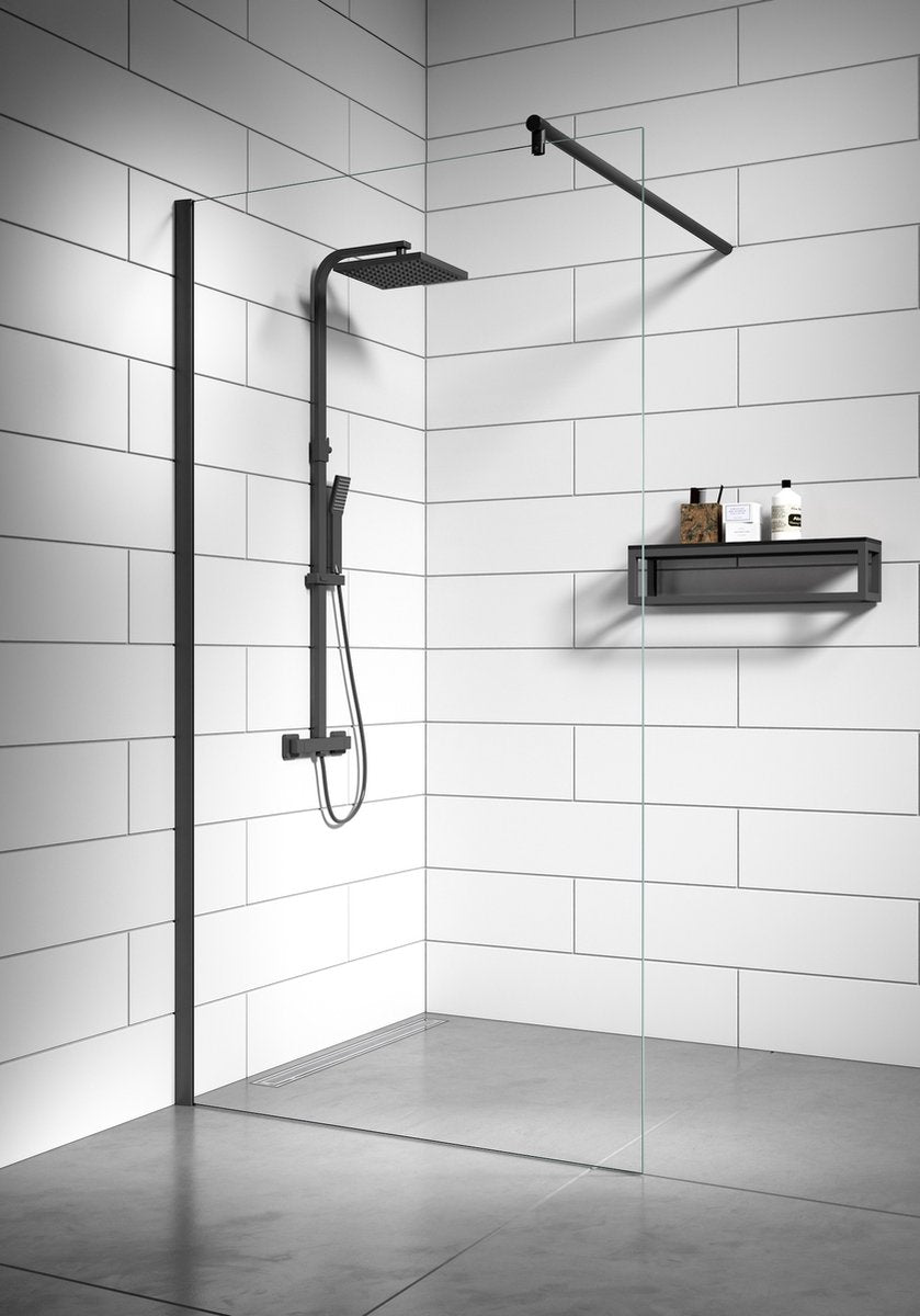 Badplaats Douchewand Florida 90 x 200 cm - Zwart – Inloopdouche 8 mm Veiligheidsglas