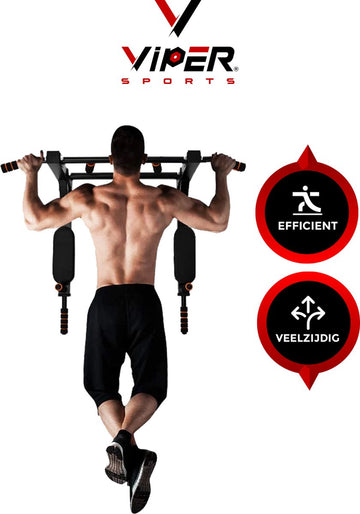Viper Sports PullPower – Pull Up Bar – Optrekstang – Rug- & Armkussen – Anti-slip – Tot 120 kg - Metaal – Zwart/Rood