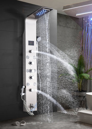 Douchepaneel SaniSupreme met Massage - Regendouche - Massage Jets - Waterval Douche - Met Thermostaatkraan en Handdouche - Zilver - Opbouw - Douchekop