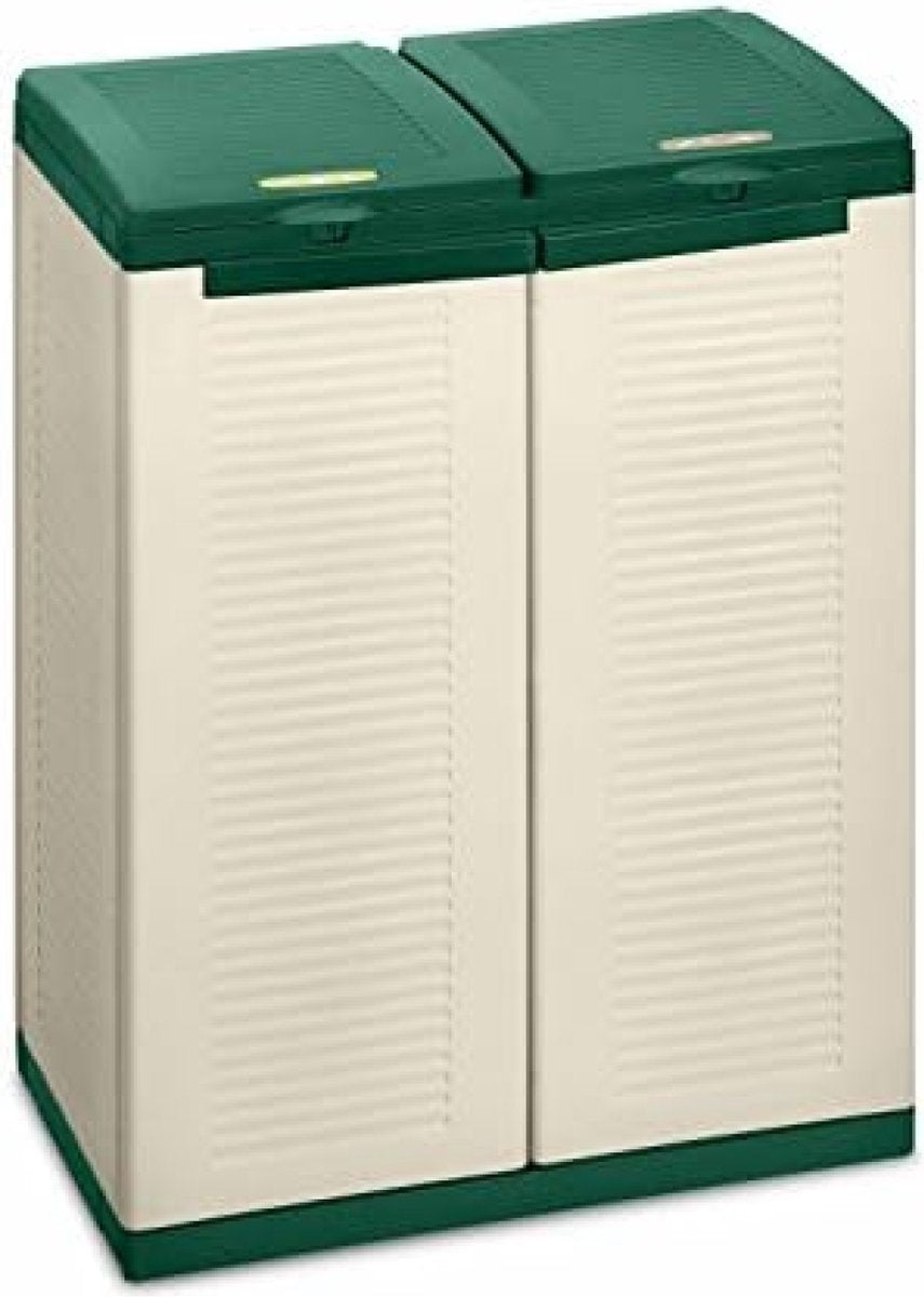 EcoTab 2 2 kast voor afvalscheiding, voor binnen en buiten, 2 aparte vakken, kleur: beige/groen, materiaal: kunststof, afmetingen: 68 x 39 x 88,7 cm