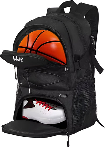 E-Shop4u - Basketbal Rugzak Grote sporttas met aparte balhouder Schoenenvak- en Schoenenvak, Waterbestendig | - Zwart