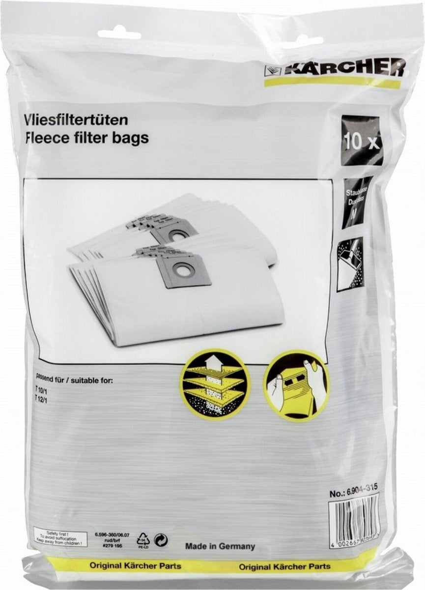 Karcher Stofzuigerzak Micro Fleece 10 stuks T10/1, T12/1 69043150 (6.904-315.0)