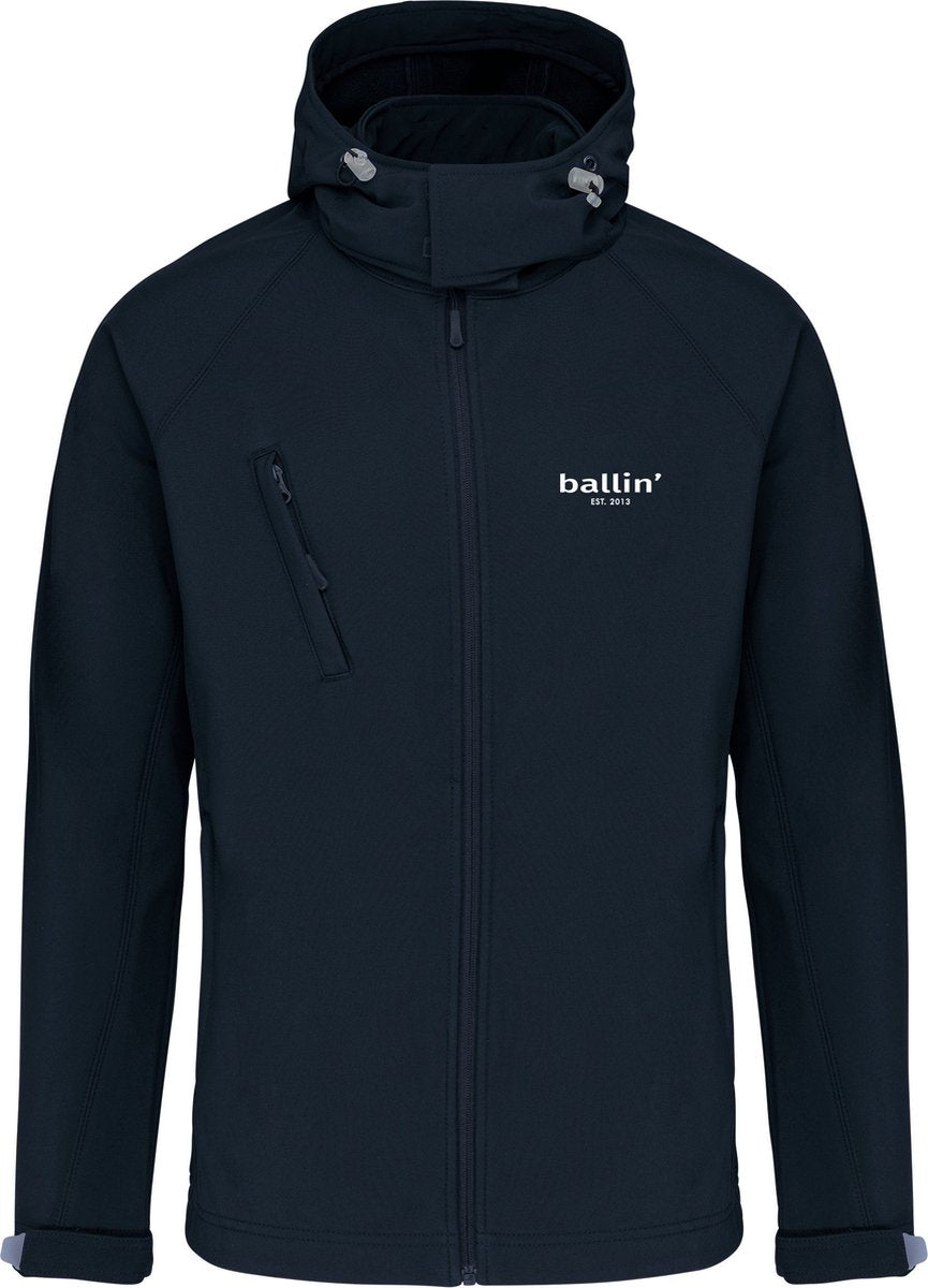 Heren Outdoorjas met Ballin Est. 2013 Softshell Hooded Jas Print - Blauw - Maat 3XL