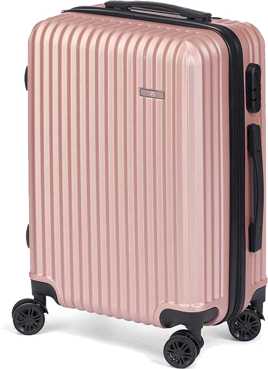 Cabine handbagage reis trolley koffer Alcatraz - zwenkwielen - 57 x 38 x 23 cm - 48 liter - roze - cijferslot - dubbel hengsel