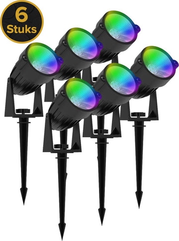 Tuinverlichting LED RGB - Tuinspots - Buitenlampjes - Buitenverlichting Wandlamp - Buitenlamp - 24V - 48 Watt - Kabellengte 3 m - Aluminium/Glas - 6 stuks