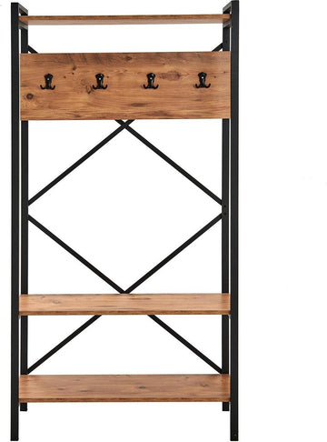 Multifunctioneel Garderoberek - Kapstok - Schoenenkast - Industrieel Hout en Metaal 180x90x34 - Houtlook en Staal - Schoenrek en Kapstok -