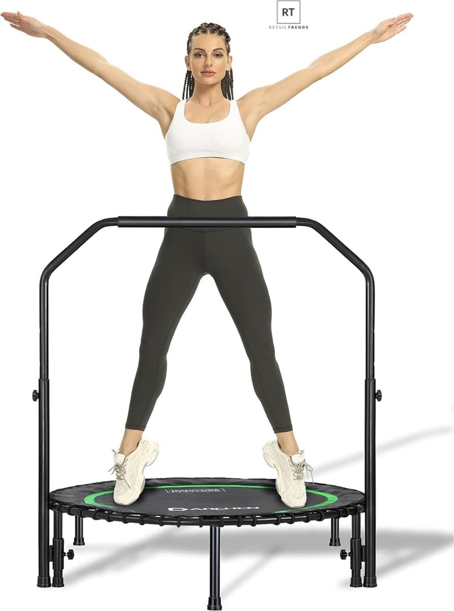200 kg Rebounder trampoline incl. handrail voor volwassenen - Indoor workout fitness mini-trampoline - Stille en veilige trampoline voor binnen - Mini trampoline [100 cm] - Groen