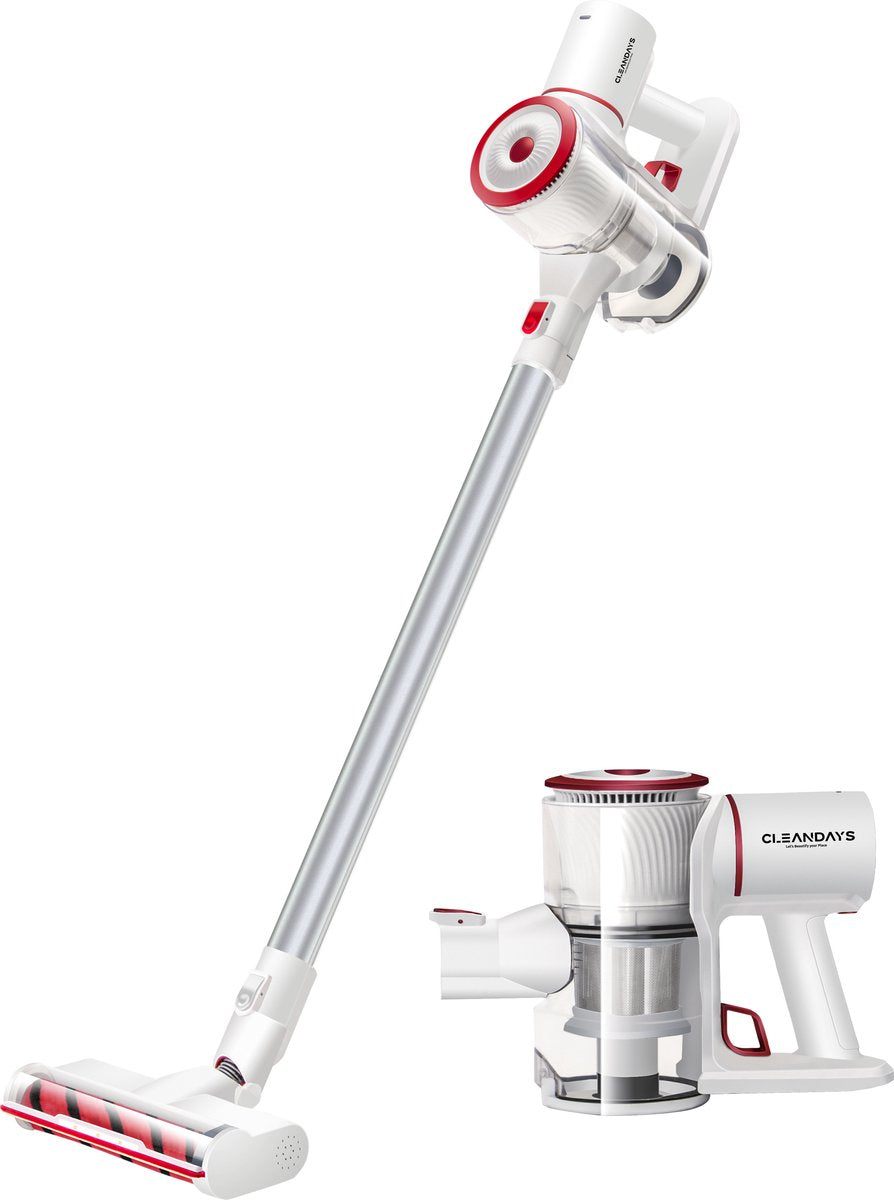 CleanDays® Steelstofzuiger - Draadloos - Turbo Borstel en Kleine Turbo Borstel - LED Verlichting - Sterke Zuigkracht - Inclusief Muurbeugel - Kruimelzuiger - Steelstofzuigers - Stofzuiger Draadloos