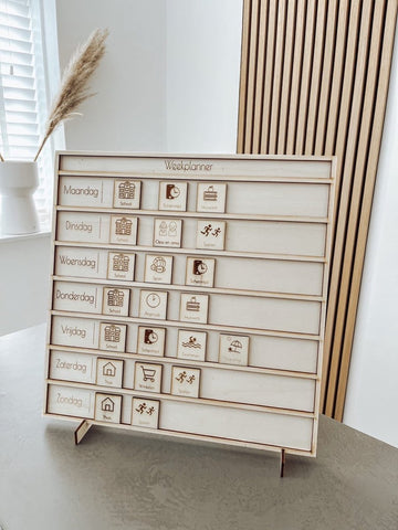 Houten weekplanner met houder en standaard pictogrammen