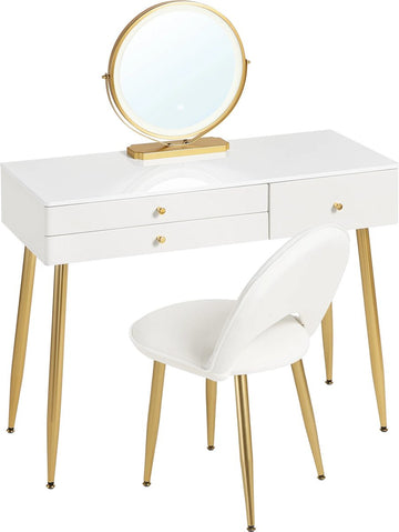 Make-up Tafel - Kaptafel - Dressoir - Luxe Kaptafel - Moderne look - Wit Roze Goud - Met krukje - Incl. Stoel - Incl. Spiegel
