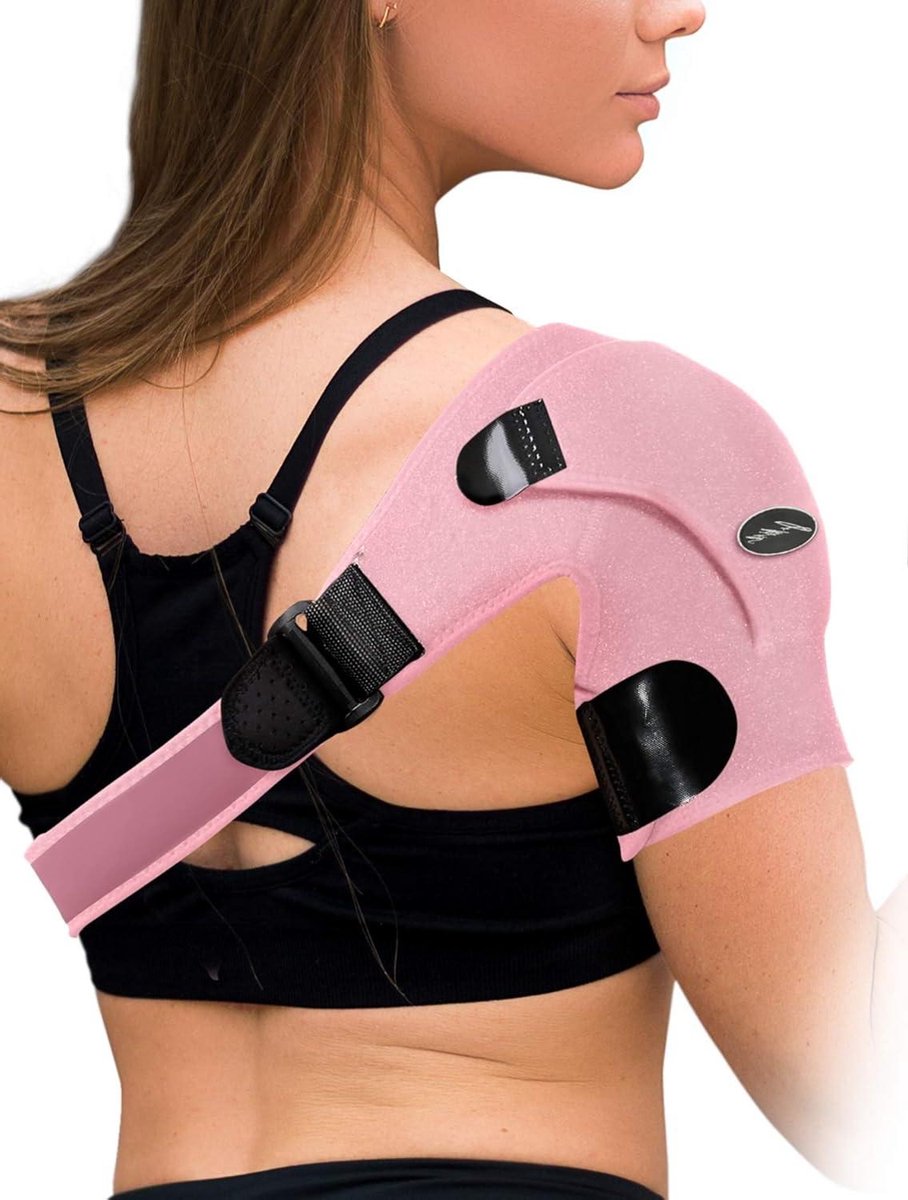 Medische schouderbrace voor bursitis en rotatorcuffletsel - Uniseks compressie schoudersteun met gids (Roze)