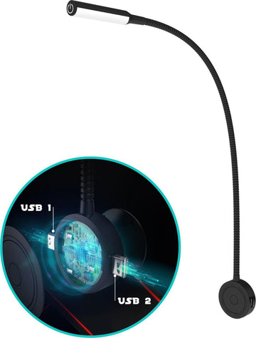 Bolt Electronics® BLLIQ2011 Leeslamp 1 stuk – Bedlamp met 2 USB's - Nachtlampje voor Volwassenen - 59.50 CM - Wandlamp met Dimfunctie - Zwart - 230 V