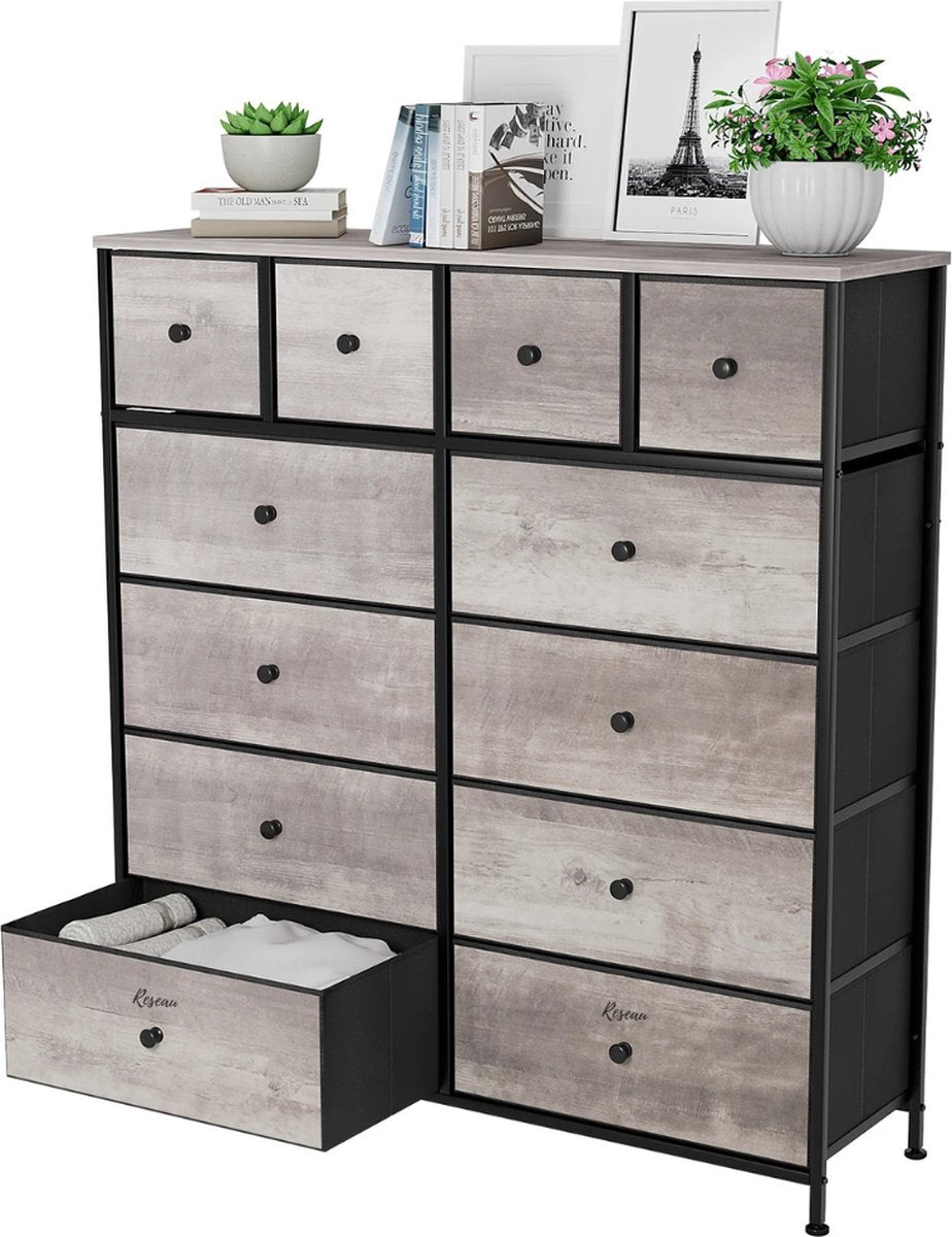 Ladekast - Ladenkastje - Ladenkast - Commode - Ladekastje - Ladekasten Slaapkamer - 100x100x30 Cm - Hout & Stof - Grijs