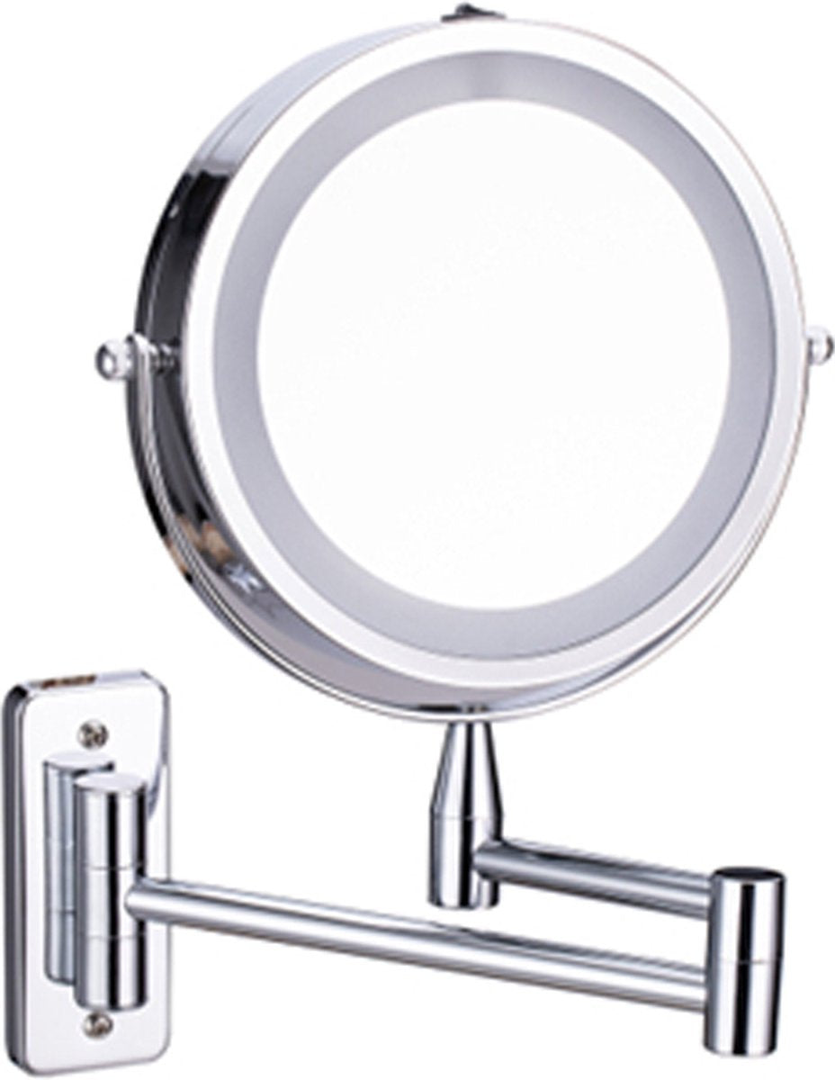 Make Up Spiegel met LED Verlichting - Rond - Scheerspiegel - 3x vergroting - 15 cm - Chroom - Scheerspiegel - Opmaakspiegel - Batterij - Vergroting Spiegel - 360° Verstelbaar
