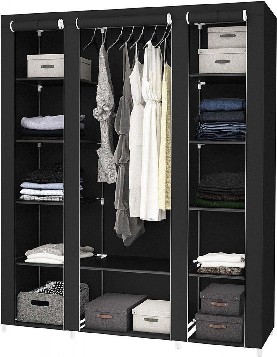Eleganca Stoffen Kledingkast - Kledingrek Zwart - 45x150x175cm - Kledingkast Opvouwbaar - Kledingkast stof - Inklapbare kledingkast - Garderobe