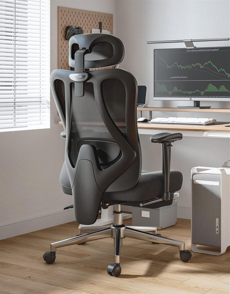 Ergonomische Bureaustoel met Verstelbare Lendensteun en Hoofdsteun - Kantelfunctie - Draaibare Computerbureaustoel met Voetensteun - Comfortabel Zitten Bureaustoel