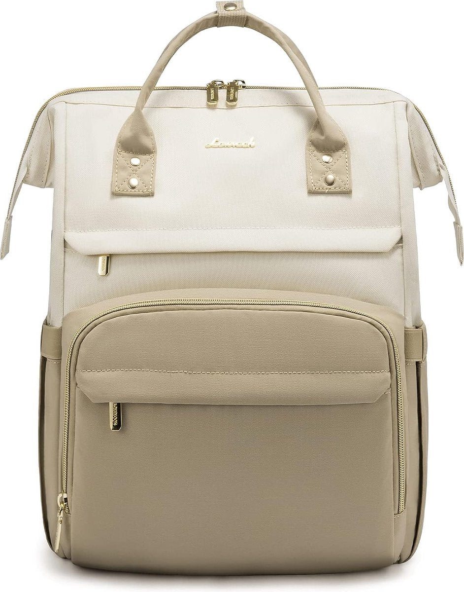 Laptoptas 17 inch - Beige - USB-oplaadpoort - 43 × 15 × 32 - Waterdichte rugtas - Rugzak voor volwassenen