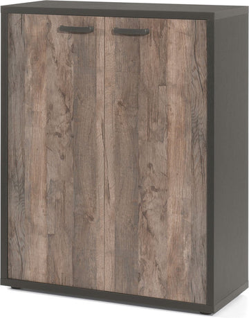 Lage dichte kantoorkast Roland Zwart - Vintage - Breedte 90 cm - Hoogte 112 cm - Diepte 40 cm - Met planken - Met openslaande deuren