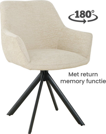 2x Eetkamerstoelen - Set van 2 - Stoelen - Isco - Draaibaar - Boucle - Stof - Beige - Zwart stalen poot