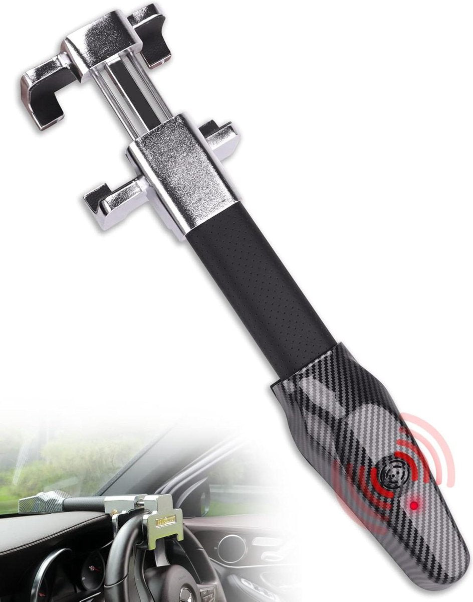 Locking Steering Clamp with Alarm 120 dB - Steering Wheel Lock Car Handlebar - Retractable Universal Fit Silver stuurslot auto met keurmerk