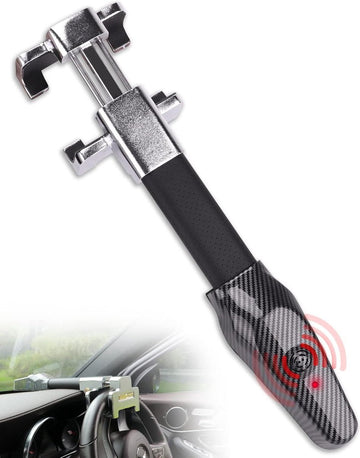 Locking Steering Clamp with Alarm 120 dB - Steering Wheel Lock Car Handlebar - Retractable Universal Fit Silver stuurslot auto met keurmerk