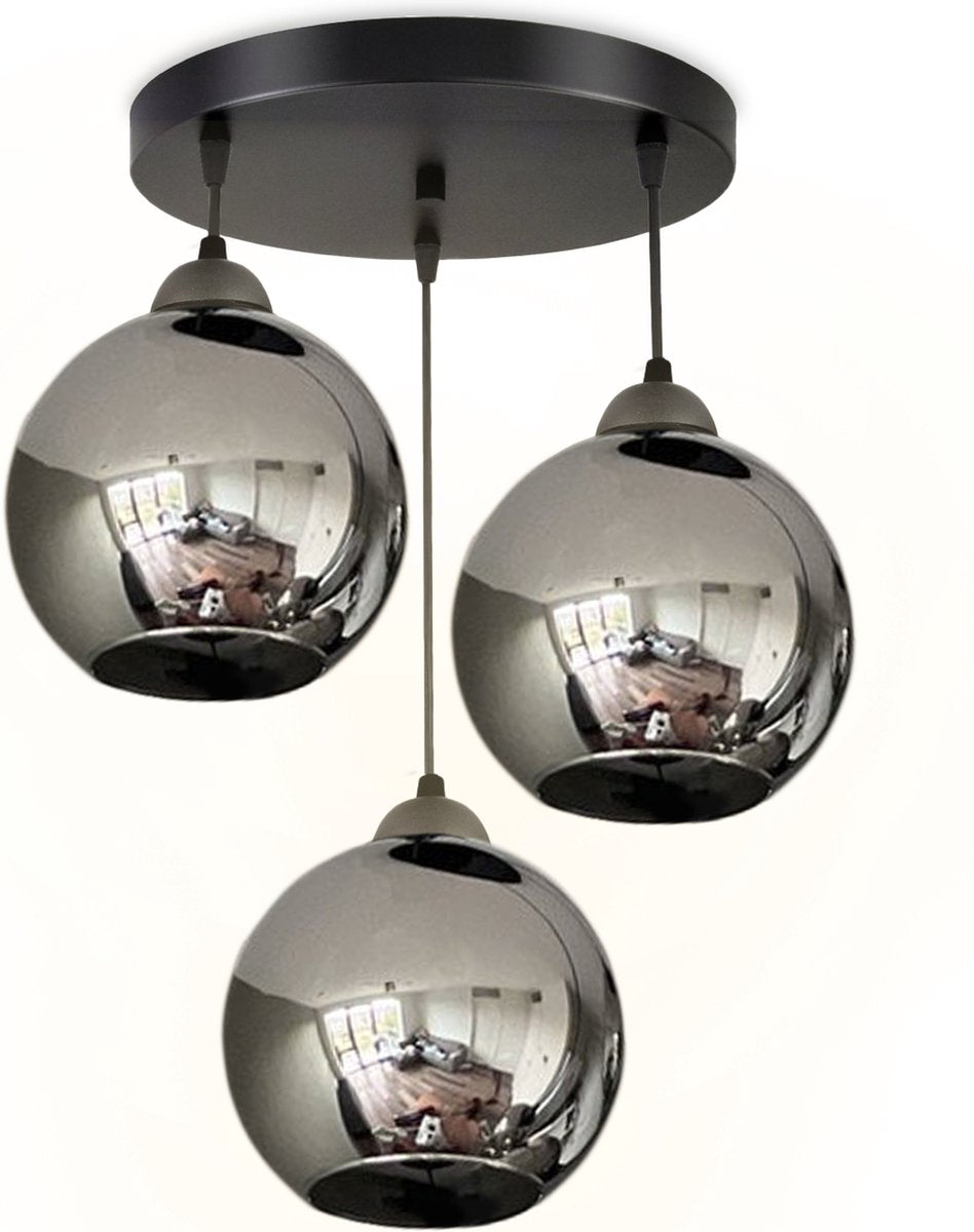 Hanglamp Industrieel voor Eetkamer, Slaapkamer, Woonkamer - Glass Serie - Bollamp 4-lichts excl. lichtbron - Smoke - 3 Bol