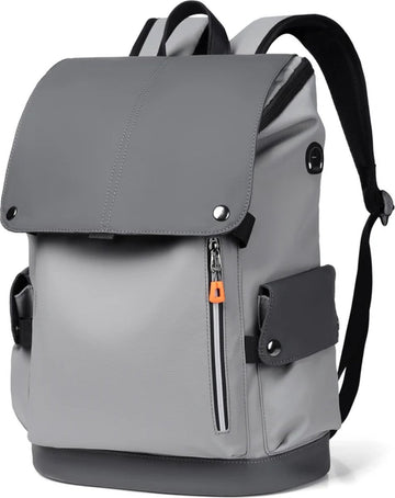 EliteNest® Rugzak - Hoogwaardige Kwaliteit PU-Leder - Waterdicht - Laptop Rugzak - 14 inch - USB Opladen - Ergonomisch en Krasbestendig - 20-35 L- Lichtgrijs