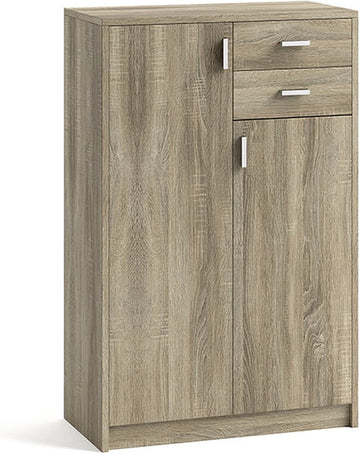 Lage dichte kast Edwin Sonoma - Breedte 72 cm - Hoogte 110 cm - Diepte 36 cm - Met lades - Met planken - Met openslaande deuren - Archiefkast - Opbergkast - Klein - Laag