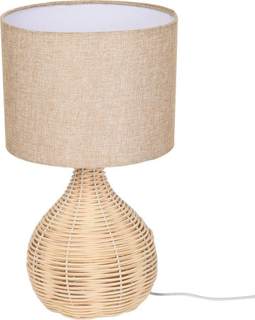 Tafellamp - Lampen - Tafellamp woonkamer - Decoratie - Modern - Linnen - Rotan - Beige - 22L x 22W x 40H cm