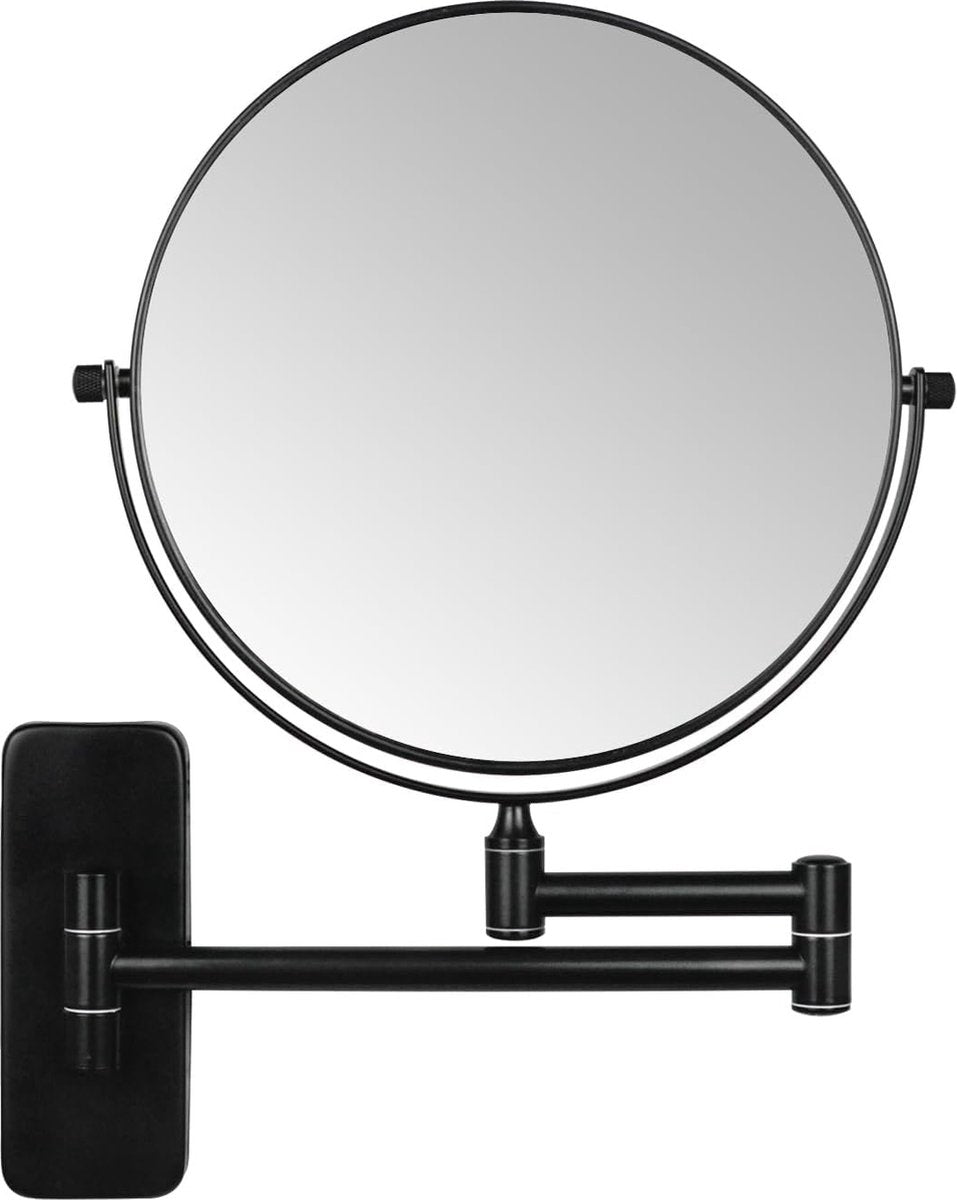 Wandmake-upspiegel met vergroting, 5x vergrotingsspiegel voor badkamer, zwart, 360 graden draaibaar, dubbelzijdige spiegel, uittrekbaar, scheerspiegel, wandmontage, diameter 20 cm